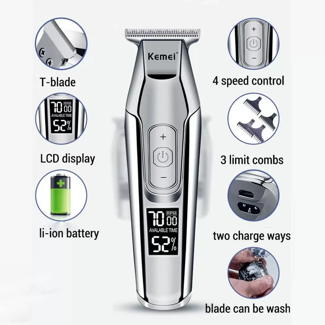Electric Hair Cutting Machine Kit Mens Kemei KM-5027